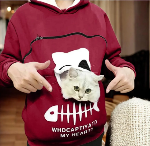 Pet Carrier Sweatshirt with Cute Cat Ear Design – Cozy Pullover with Zipper Pocket